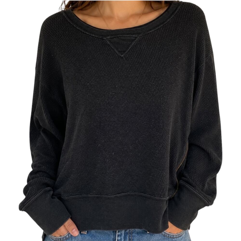 Current/Elliott Thermal Long Sleeve Scoopneck Gold Side Zip Black 0 XS